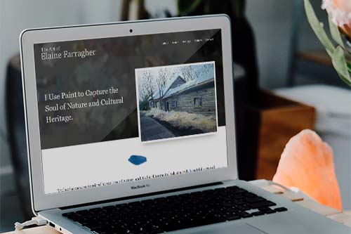 Custom gallery website design for South Frontenac artist, displayed on small laptop.